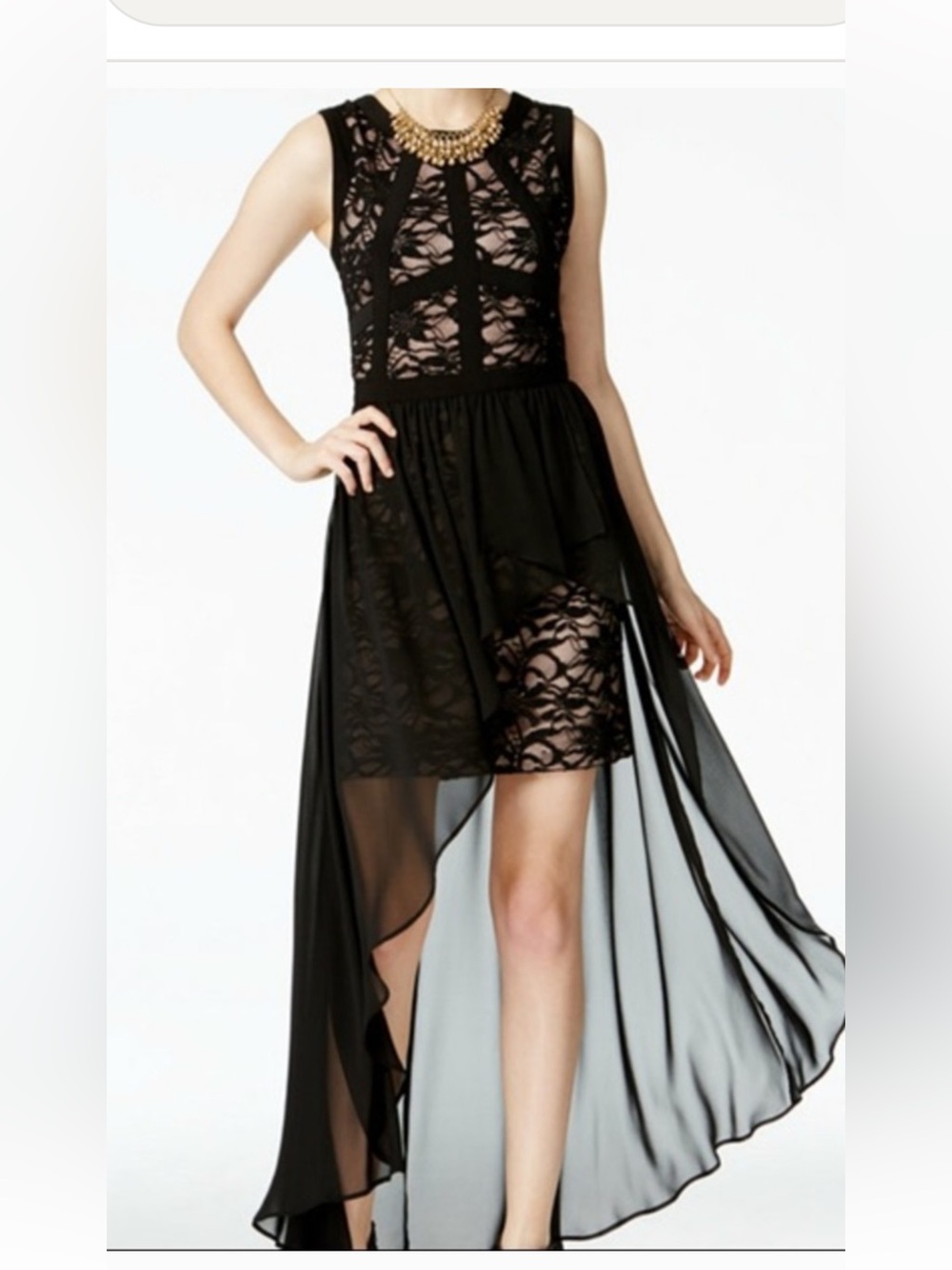 Morgan&Co Black Lace High-Low Evening Dress